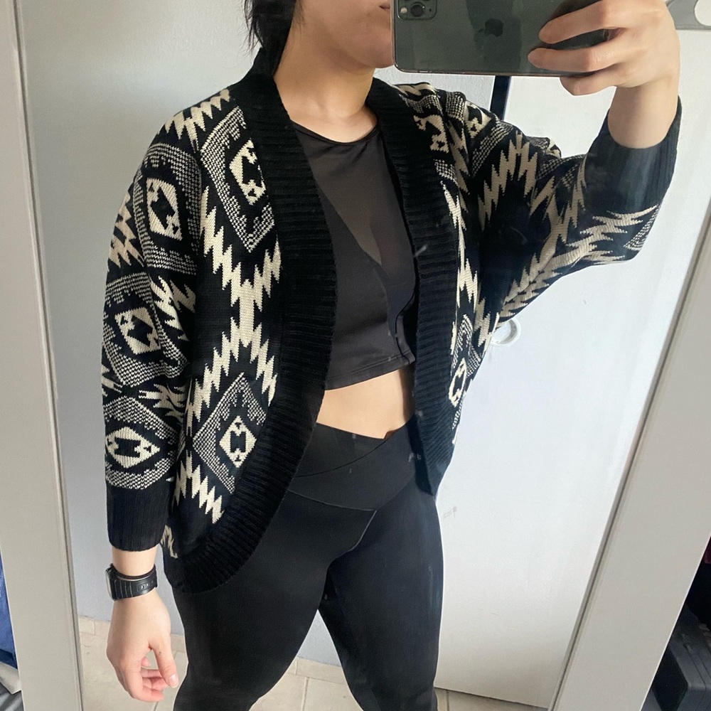 F21 Aztec Thick 3/4 Sleeve Cardigan